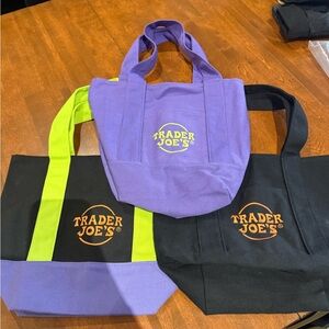 Trader Joe's Canvas Tote Bag Set - Purple, Black, Green